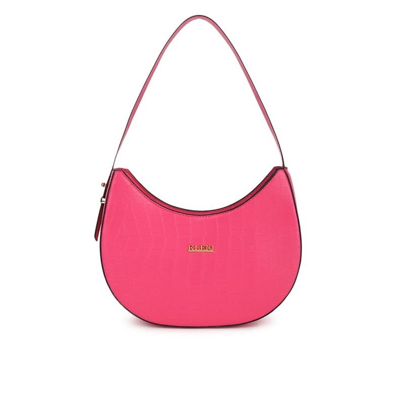 KLEIO Faux Leather Pink Short Strap Shoulder Handbag for Women and Girls - Image 1
